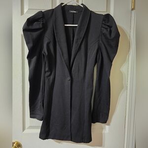 Fashion Nova Ruched Puff Shoulder Blazer Jacket, Black Knit, Tailored, EUC!